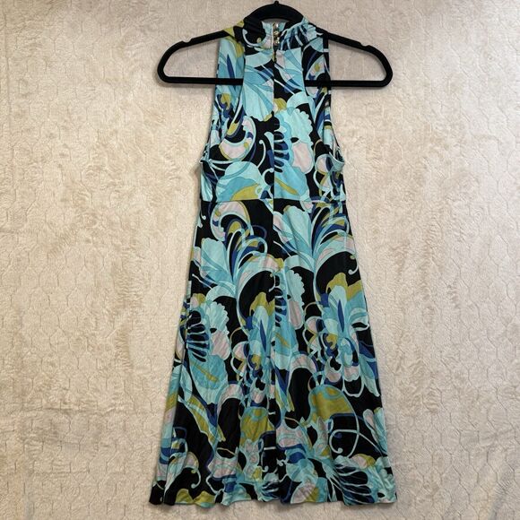 Trina Turk Green Multicolor‎ Print V-Neck A-Line Silk Dress Racerback - Size 2 - Picture 3 of 7